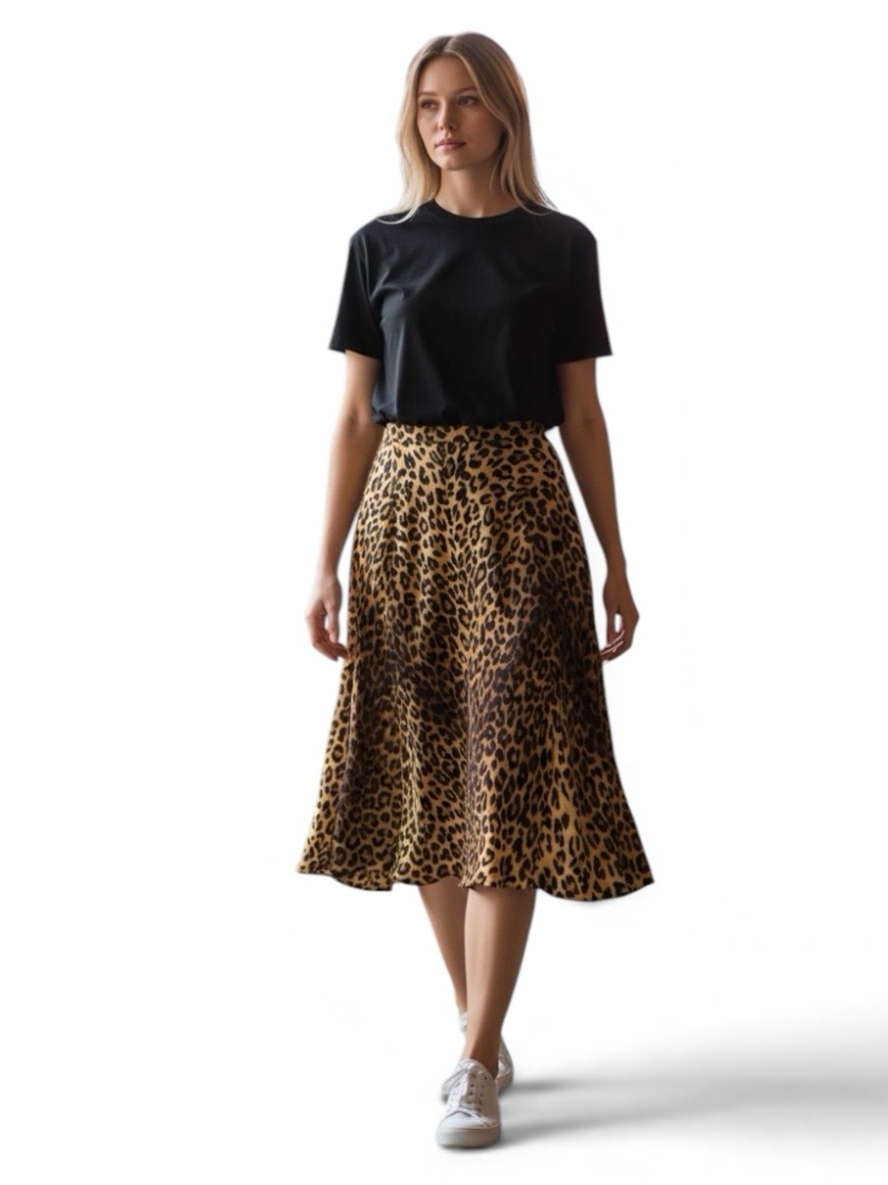 Jones New York Leopard Print Midi Skirt - Black and Gold